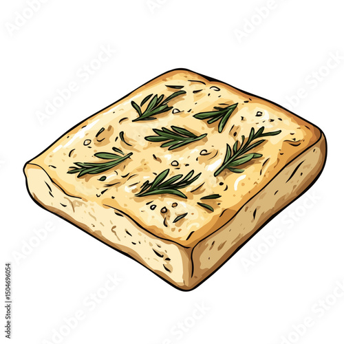 Focaccia, flat 2D isometric cartoon vector image isolated on white background.