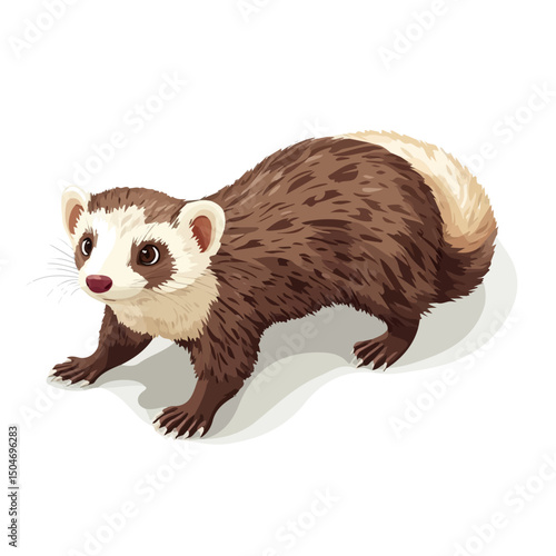 Ferret, flat 2D isometric cartoon vector image isolated on white background.