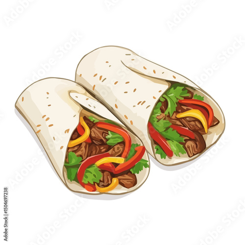 Fajitas, vector graphic, 2D flat isometric cartoon illustration on white background.
