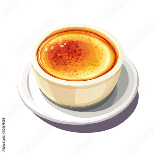 Creme Brulee, vector graphic, 2D flat isometric cartoon illustration on white background.
