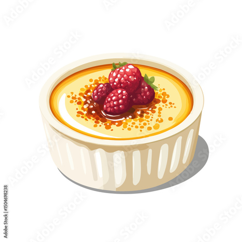 Creme Brulee, cartoon vector illustration, flat 2D isometric style, white background.