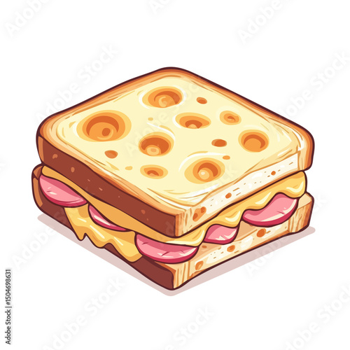 Croque Monsieur, 2D isometric flat cartoon vector illustration isolated on white background.
