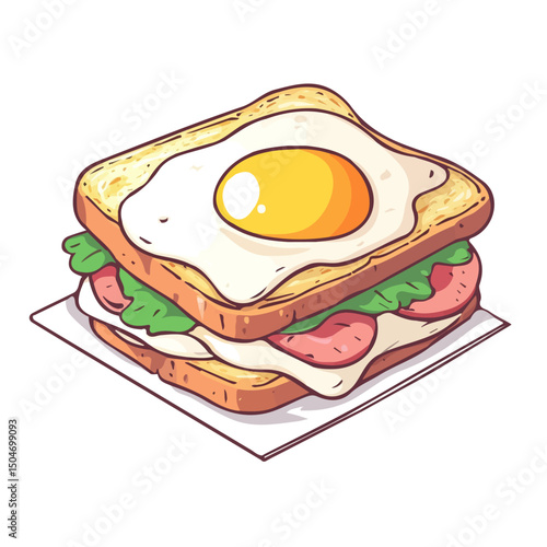 Croque Madame, flat 2D isometric cartoon vector image isolated on white background.