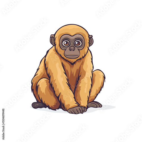 Gibbon, vector graphic, 2D flat isometric cartoon illustration on white background.
