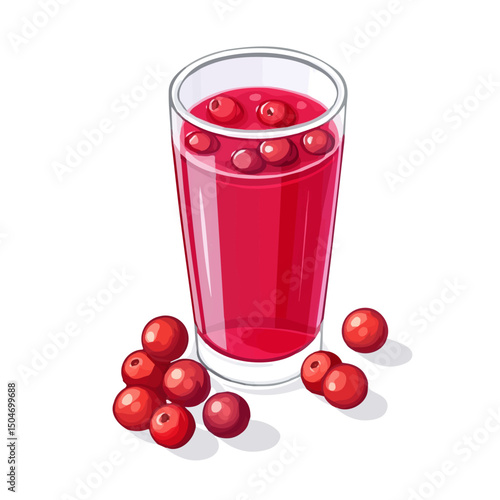 Cranberry Juice, vector graphic, 2D flat isometric cartoon illustration on white background.
