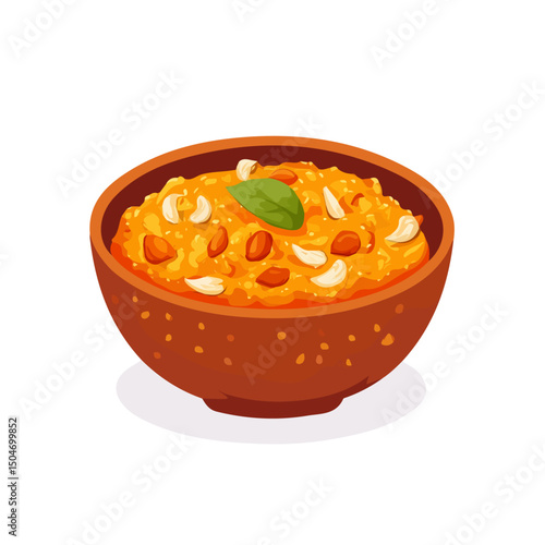 Gajar Ka Halwa, vector graphic, 2D flat isometric cartoon illustration on white background.

