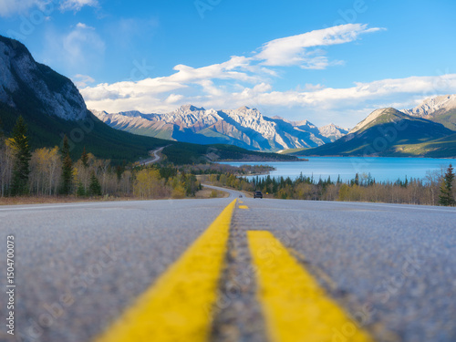 Asphalt road. High mountains on the horizon. The direction of travel. Vacatio...