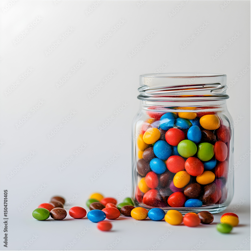 A Jar Filled With Colorful Chocolate Candies and Some are Poured A Jar Filled With Colorful Chocolate Candies and Some are Poured