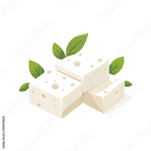 Feta Cheese, vector graphic, 2D flat isometric cartoon illustration on white background.
