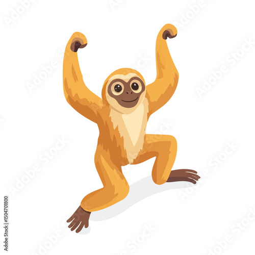 Gibbon, 2D isometric flat cartoon vector illustration isolated on white background.