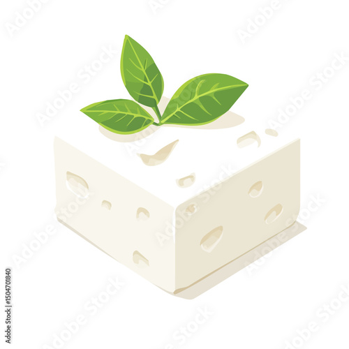 Feta Cheese, flat 2D isometric cartoon vector image isolated on white background.