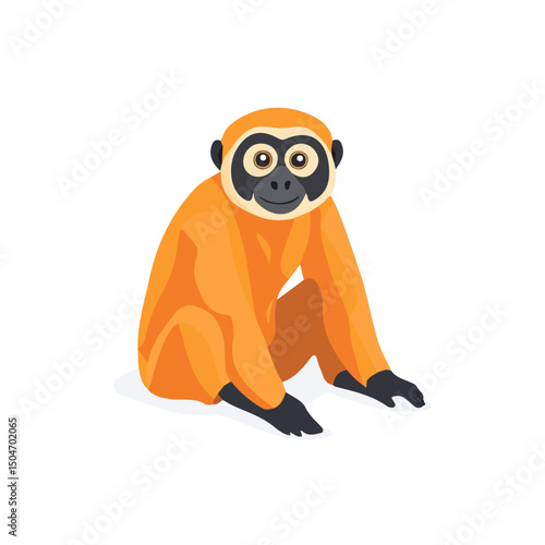 Gibbon, 2D isometric flat cartoon vector illustration isolated on white background.