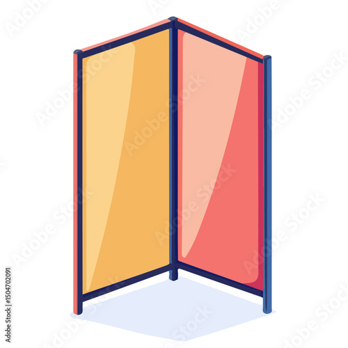 Folding Screen, vector graphic, 2D flat isometric cartoon illustration on white background.
