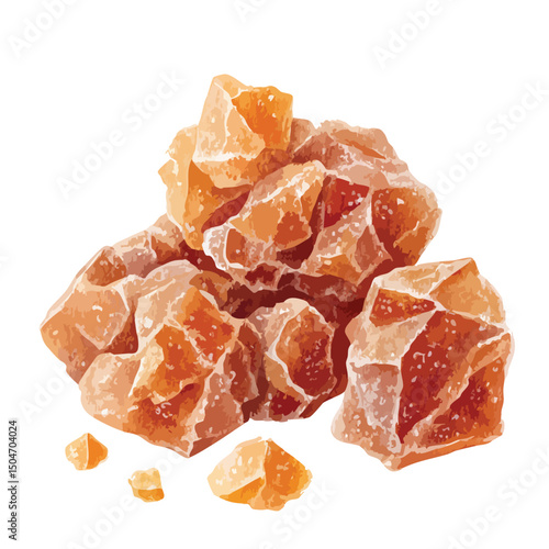 Brown sugar crystals, isolated watercolor illustration