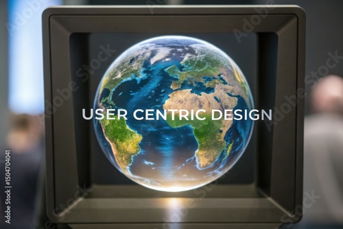 Digital transformation AR and User experience Concept, A globe displayed in a modern frame emphasizing user-centric design principles.