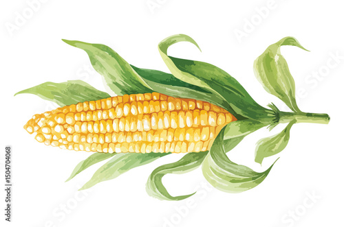 Ripe corn on the cob, isolated watercolor illustration