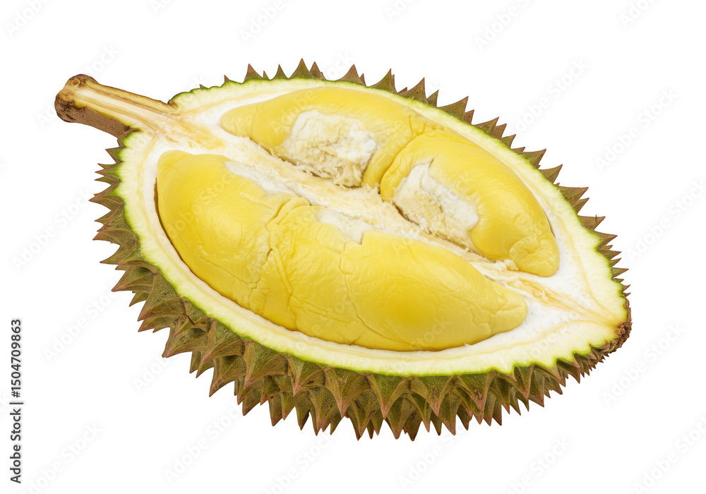 Fototapeta premium Durian fruit cut open isolated on transparent background