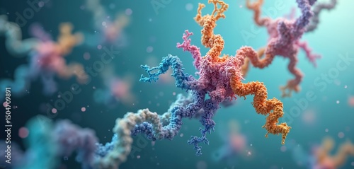 3D illustration of colorful antibodies or immunoglobulin protein structures. Biological agents, viral protection, immune response. Biomedical tech, medical research concept, healthcare.