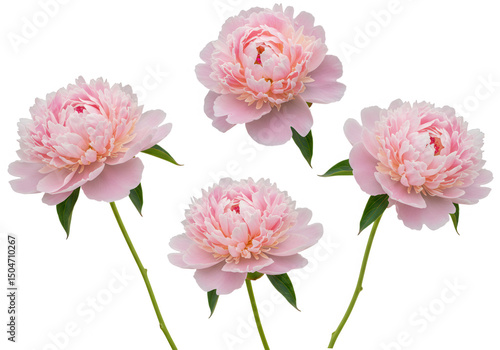 Fototapeta Naklejka Na Ścianę i Meble -  Four pink peony flowers isolated on transparent background