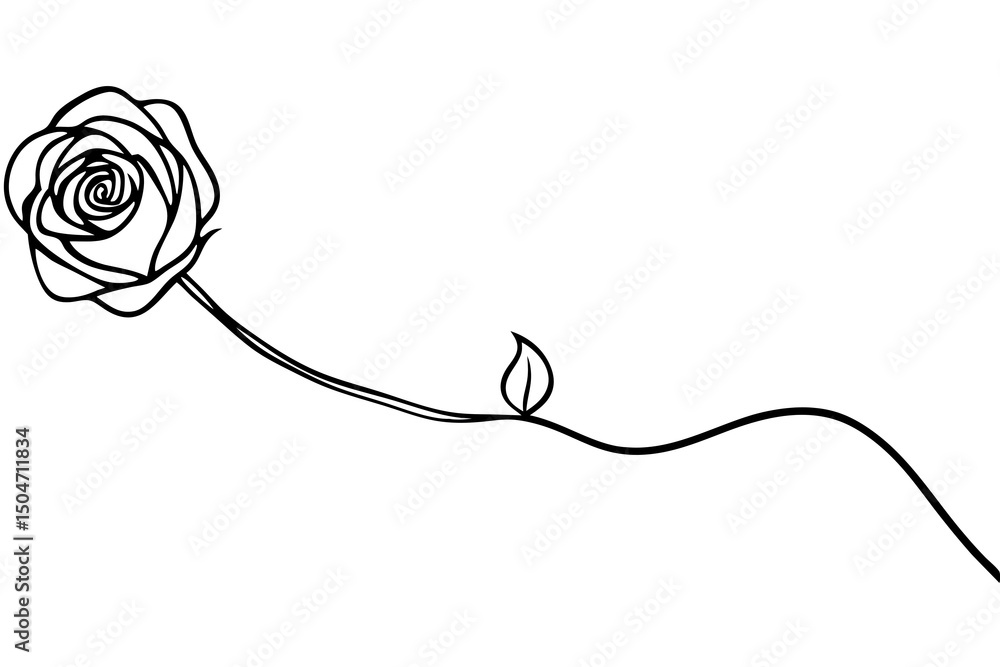 Obraz premium Single line drawing elegant rose flower stem leaf minimalist design