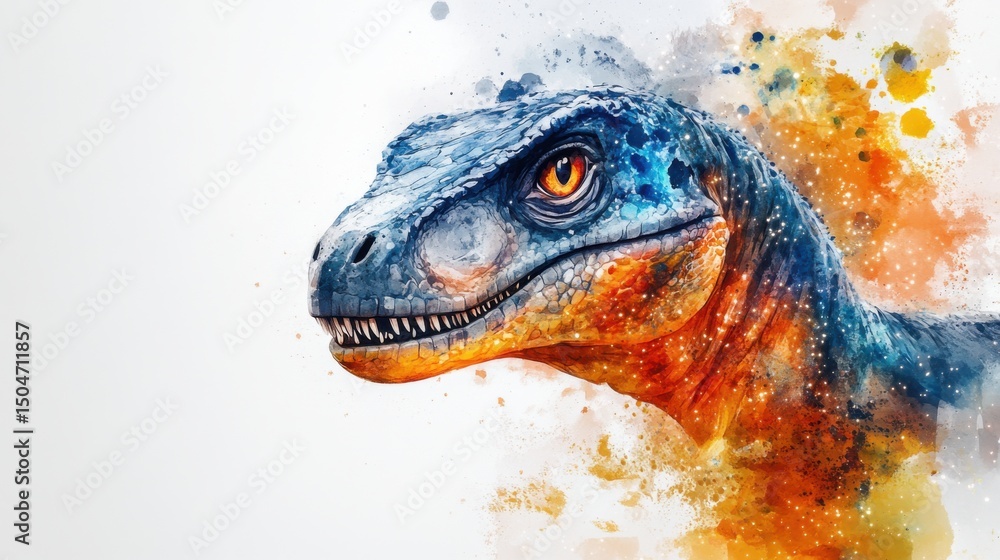 dinosaur with tiny stars around, watercolor, white background dinosaur with tiny stars around, watercolor, white background