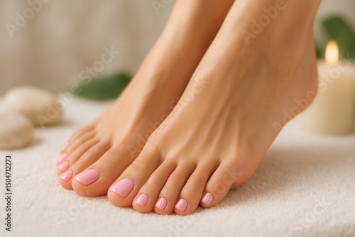 Woman enjoys relaxing pedicure treatment with pink nail polish in a spa setting
