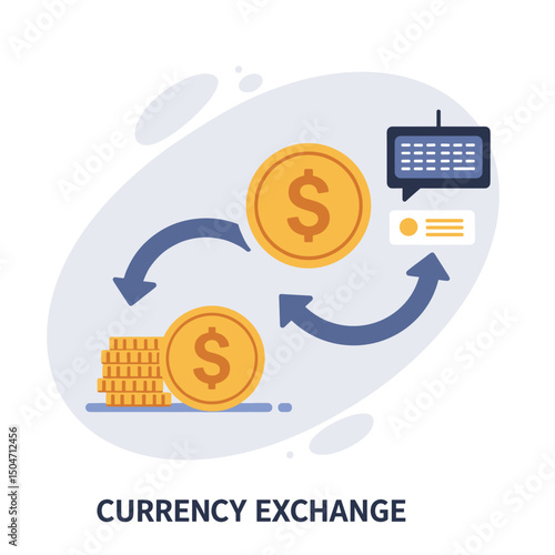 Currency exchange concept with dollar coins and financial symbols  