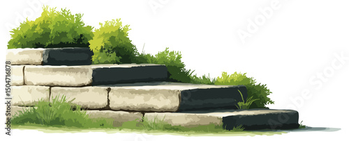 Watercolor effect retaining wall vector illustration