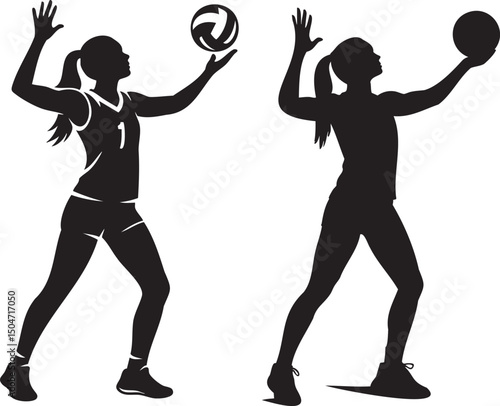 Female volleyball players preparing to serve ball
