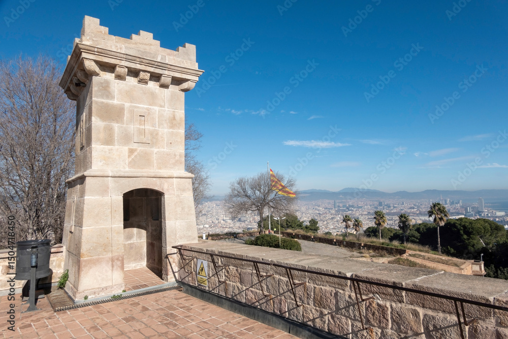 Obraz premium Architectural detail of the Montjuic Castle, in Barcelona, Catalonia, Spain