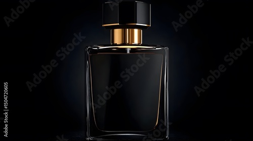 Luxury Black Perfume Bottle with Gold Cap, Elegant Fragrance Packaging Design