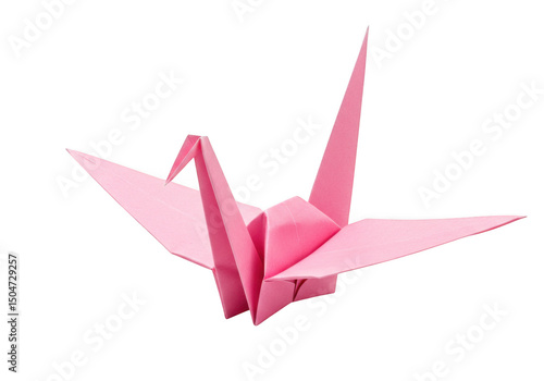 Pink paper crane origami craft art japanese culture tradition on transparent background