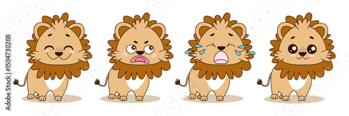 Dear lion. Four funny faces.