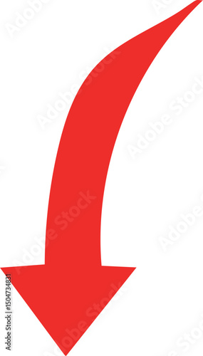 Red curved arrow pointing downwards simple design