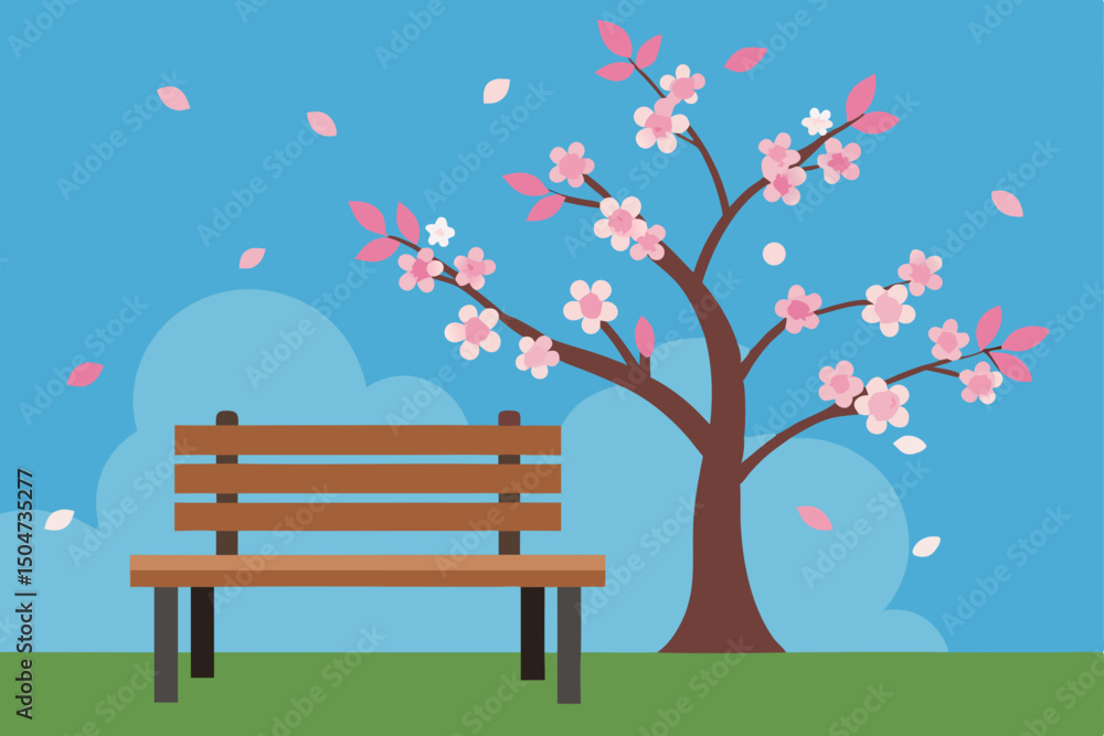 An empty wooden bench rests in a serene park landscape, surrounded by green grass and trees under a blue summer sky, inviting relaxation and solitude An empty wooden bench rests in a serene park landscape, surrounded by green grass and trees under a blue summer sky, inviting relaxation and solitude