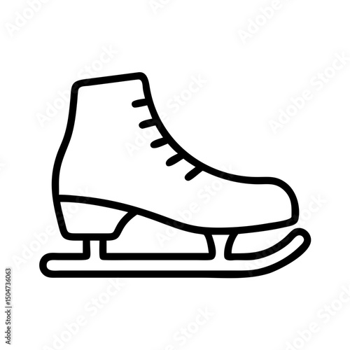 A simple graphic showing a single ice skate with laces and a blade in a minimalist style design