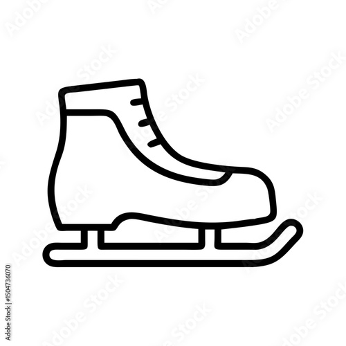 Isolated graphic of a single ice skate with laces and a blade in a simple black outline design
