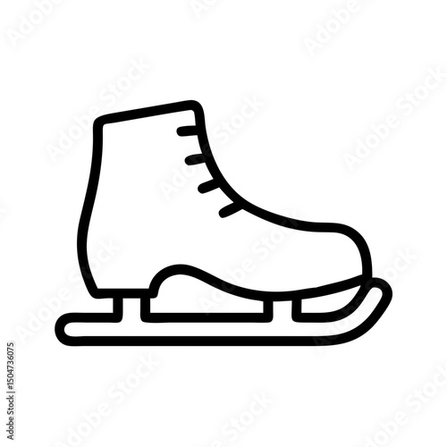 A simple graphic showing a single ice skate with laces and a blade in a black outline style image