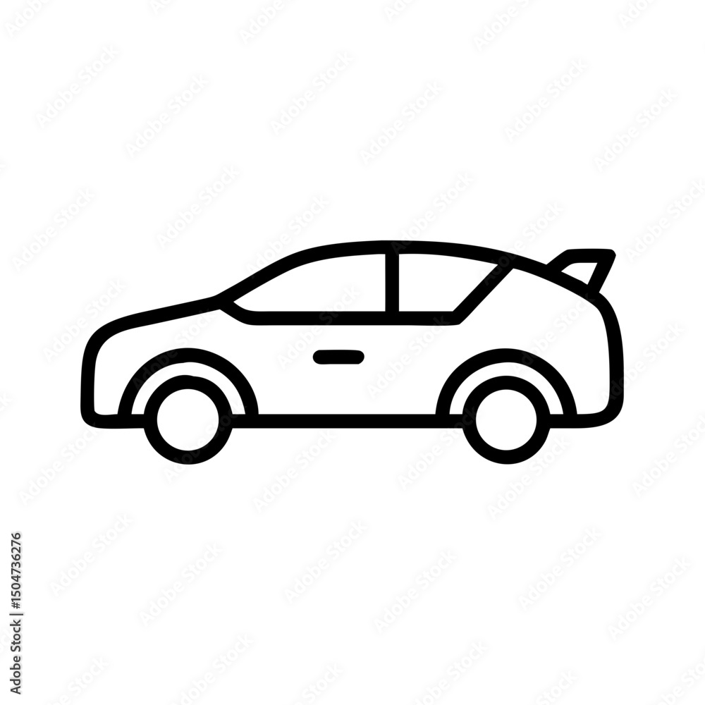 Side profile of a modern styled automobile with a spoiler rendered as a simple outline graphic Side profile of a modern styled automobile with a spoiler rendered as a simple outline graphic