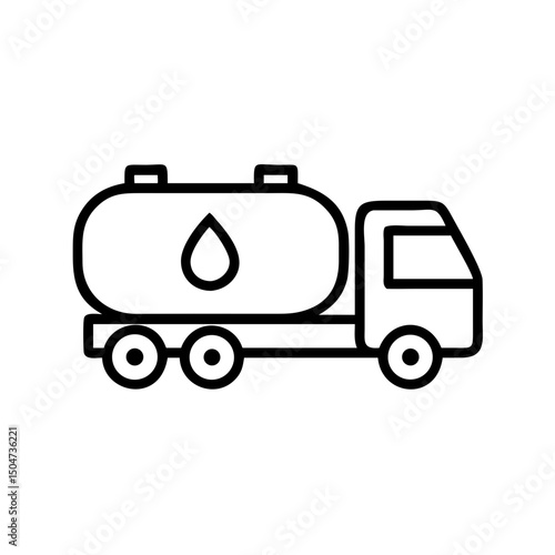 A simplistic depiction of a tanker truck with a liquid drop symbol on the tank body design here