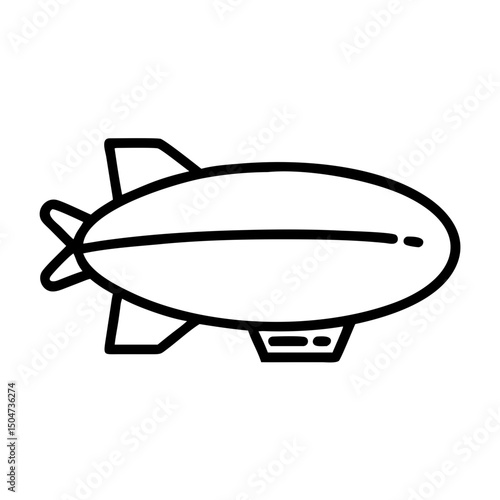 Simple outline drawing of a zeppelin with gondola and tail fins in black and white color scheme