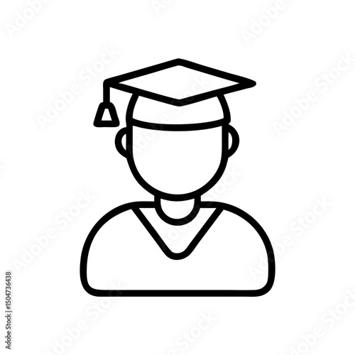 A simple graphic of a graduate wearing a cap and gown in a minimalist line drawing style design here
