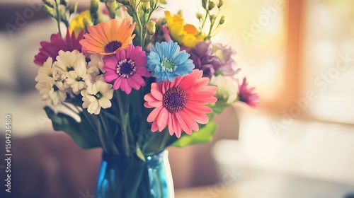 Wallpaper Mural Vibrant Spring Flower Bouquet in Blue Vase Torontodigital.ca