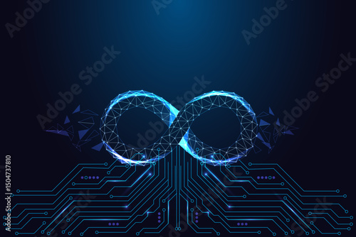 DevOps and continuous integration concept with glowing polygonal infinity symbol loop