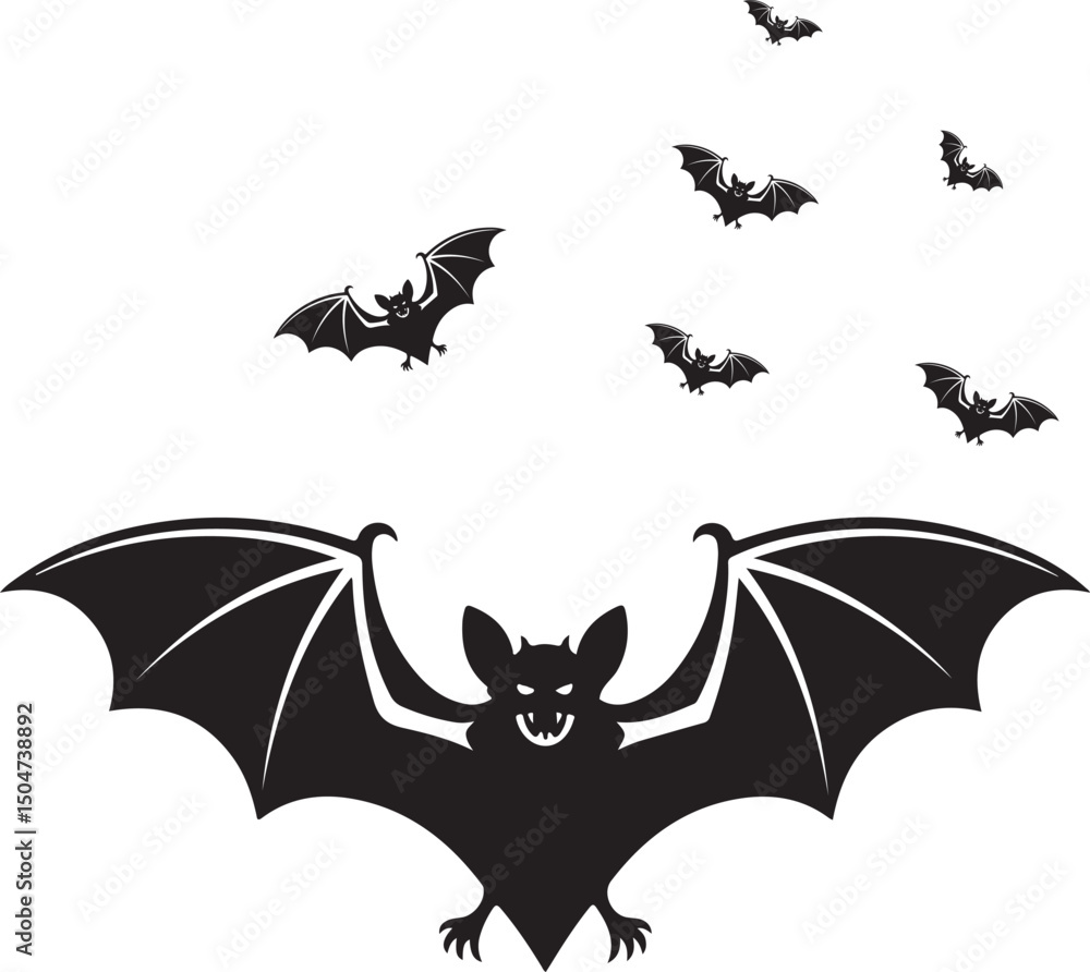 Fototapeta premium Vampire Bat with Wings Spread Minimal Black and White Style