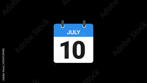 10 July in calendar animation without background