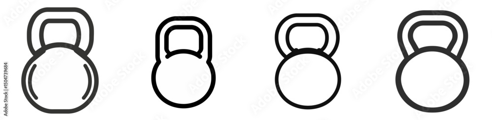 Line art of kettlebell icons in various styles for fitness and workout applications Line art of kettlebell icons in various styles for fitness and workout applications