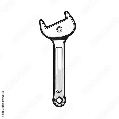 Wrench icon design showcasing a line drawing of a mechanical tool isolated on a white background