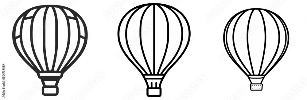 Fototapeta premium Line art icons of hot air balloons in various styles, suitable for design and creative projects
