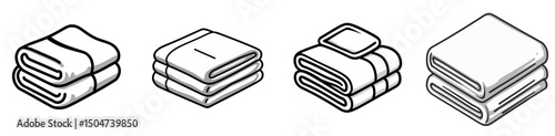 Different styles of folding towels shown in simple line illustration on isolated background